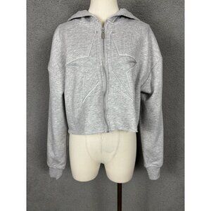 Self Esteem Women's Embroidered Star Hoodie Fleece Sweatshirt Gray Large NWT's